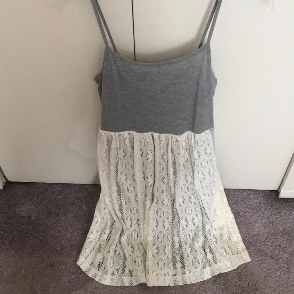 Spaghetti Strap Gray/Off-White Lace Dress
